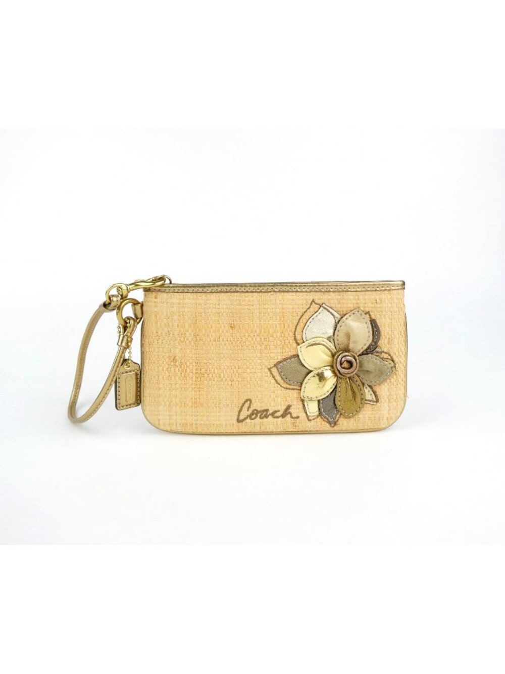 Coach Vintage Woven Straw Floral Applique Wristlet